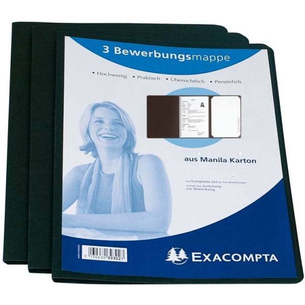 Bewerbungsmappe 3-teilig 1 Klemme Leinenstruktur schwarz VE=3 Stück