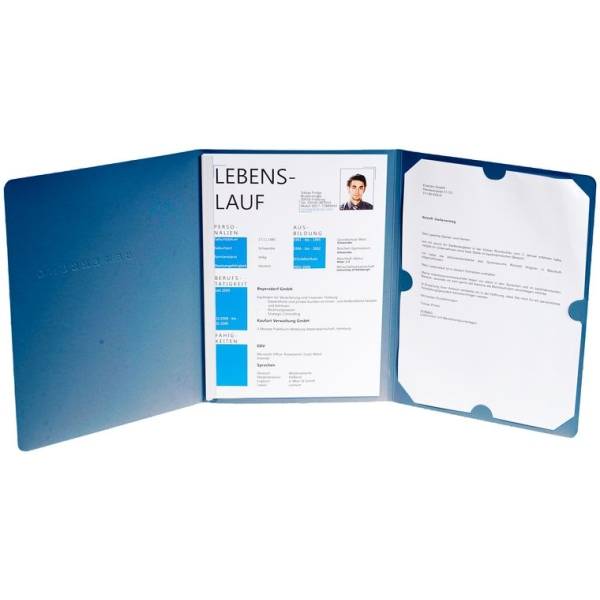 Bewerbungsmappe 3-teilig 1 Klemme Leinenstruktur blau VE=3 Stück