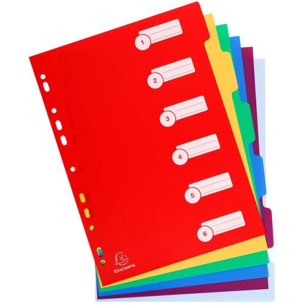 Register A4 PP blanco 6-teilig farbig