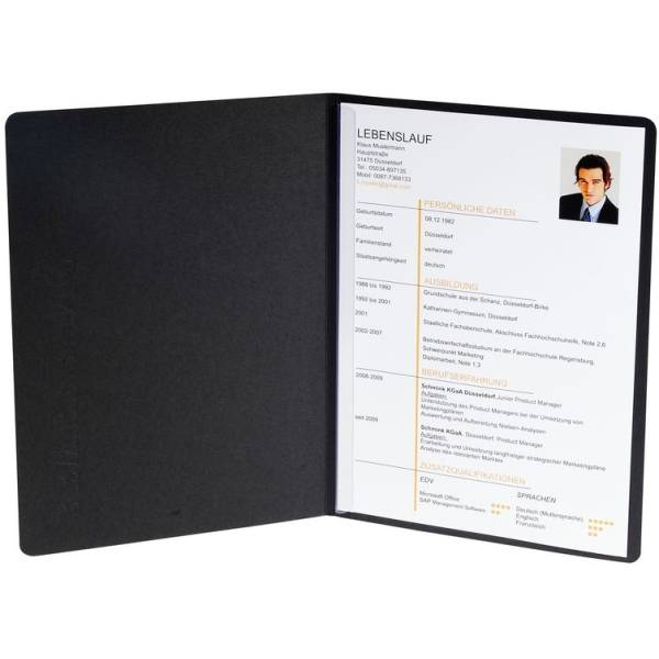Bewerbungsmappe 2-teilig 1 Klemme Leinenstruktur schwarz