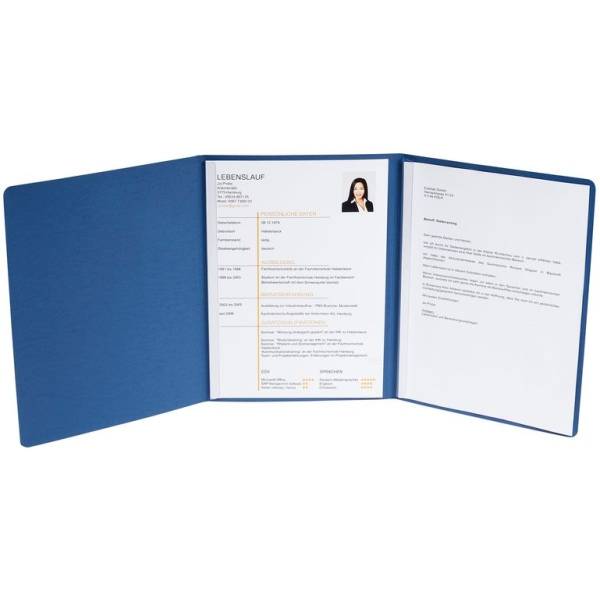 Bewerbungsmappe 3-teilig 2 Klemmen Leinenstruktur blau
