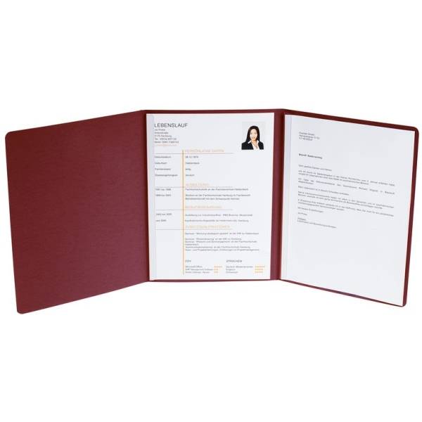 Bewerbungsmappe 3-teilig 2 Klemmen Leinenstruktur bordeaux