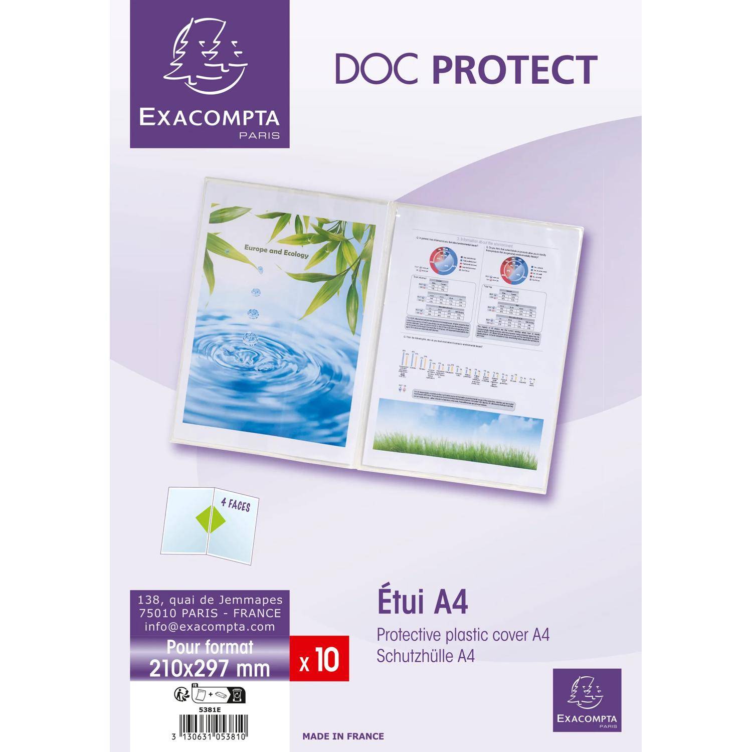Exacompta Doc Protect A4 Schutzfolien aus Kunststoff, 10er-Pack, für 210 x 297 mm Dokumente, hergestellt in Frankreich.