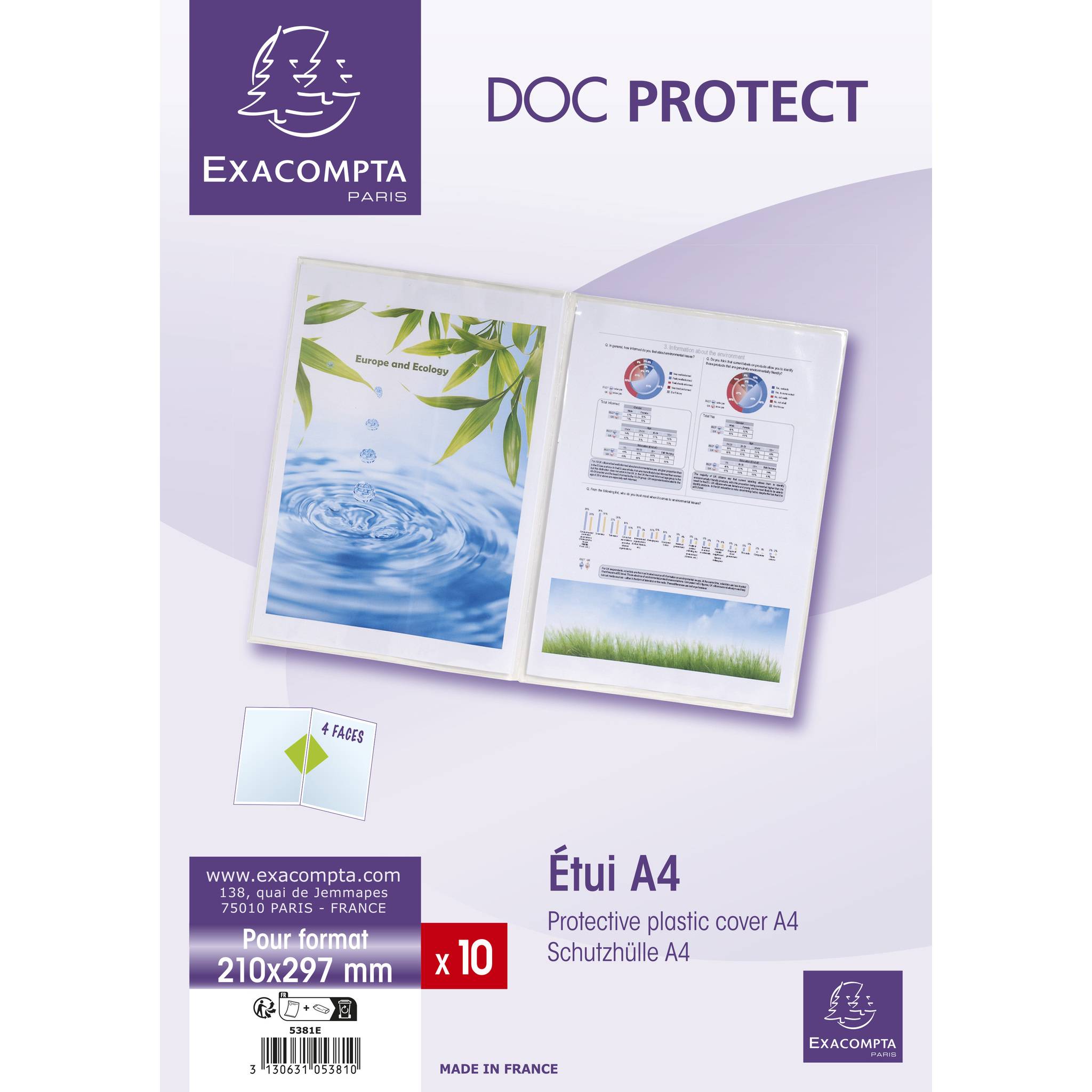 Exacompta Pack 10 Dokumentschutzhüllen A4 doppelt PVC glatt 200µ Kristall 5381E