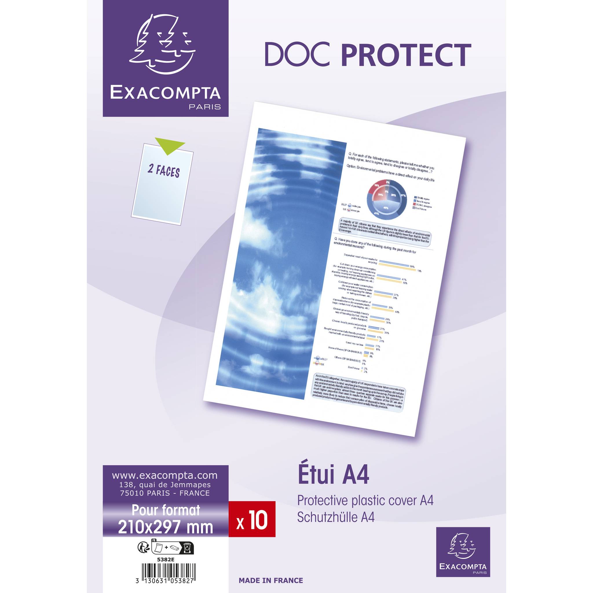 Exacompta DOC PROTECT A4 Kunststoffhülle, 10 transparente Schutzfolien, 210 x 297 mm, für 2 Seiten.