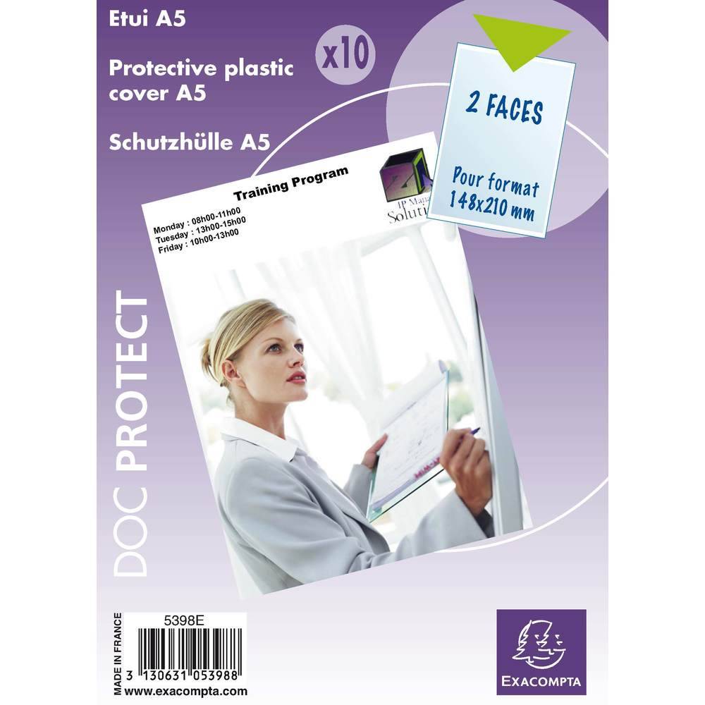 Exacompta 10 einfachen Dokumentschutzhüllen A5 PVC glatt 200µ Kristall 5398E