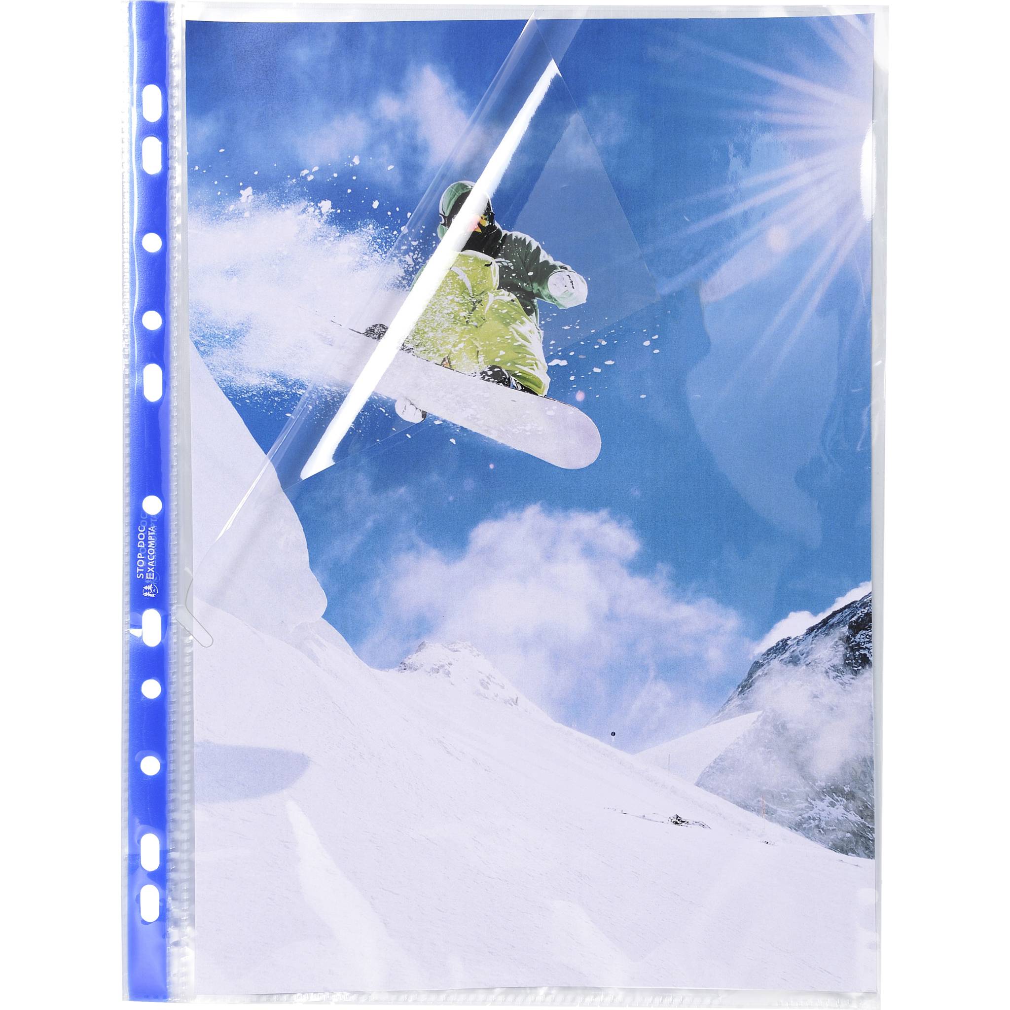 Exacompta 5870E Packung mit 100 Stück Prospekthüllen Stop Doc glatt und gelocht aus PP 60µ,DIN A4 - Kristall