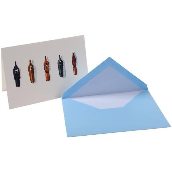 Klapp-Karte & Umschlag Encre et plume C6 plume 'MERCI'