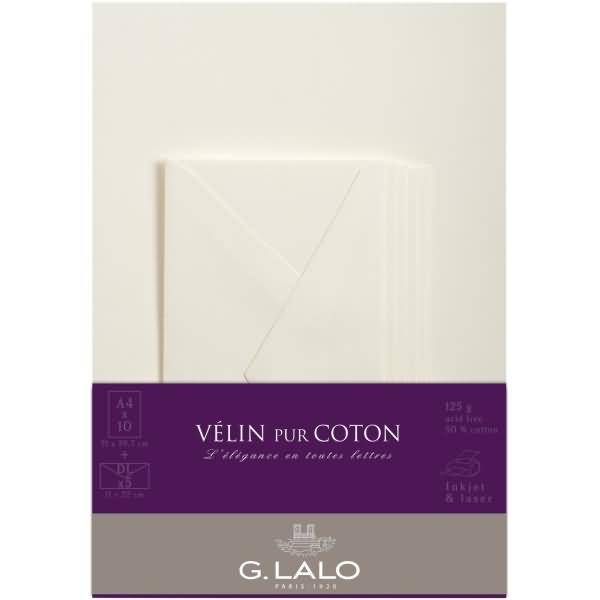 Korrespondenz-Set Velin pur Coton A4 VE=10 Blätter + 5 Umschläge creme