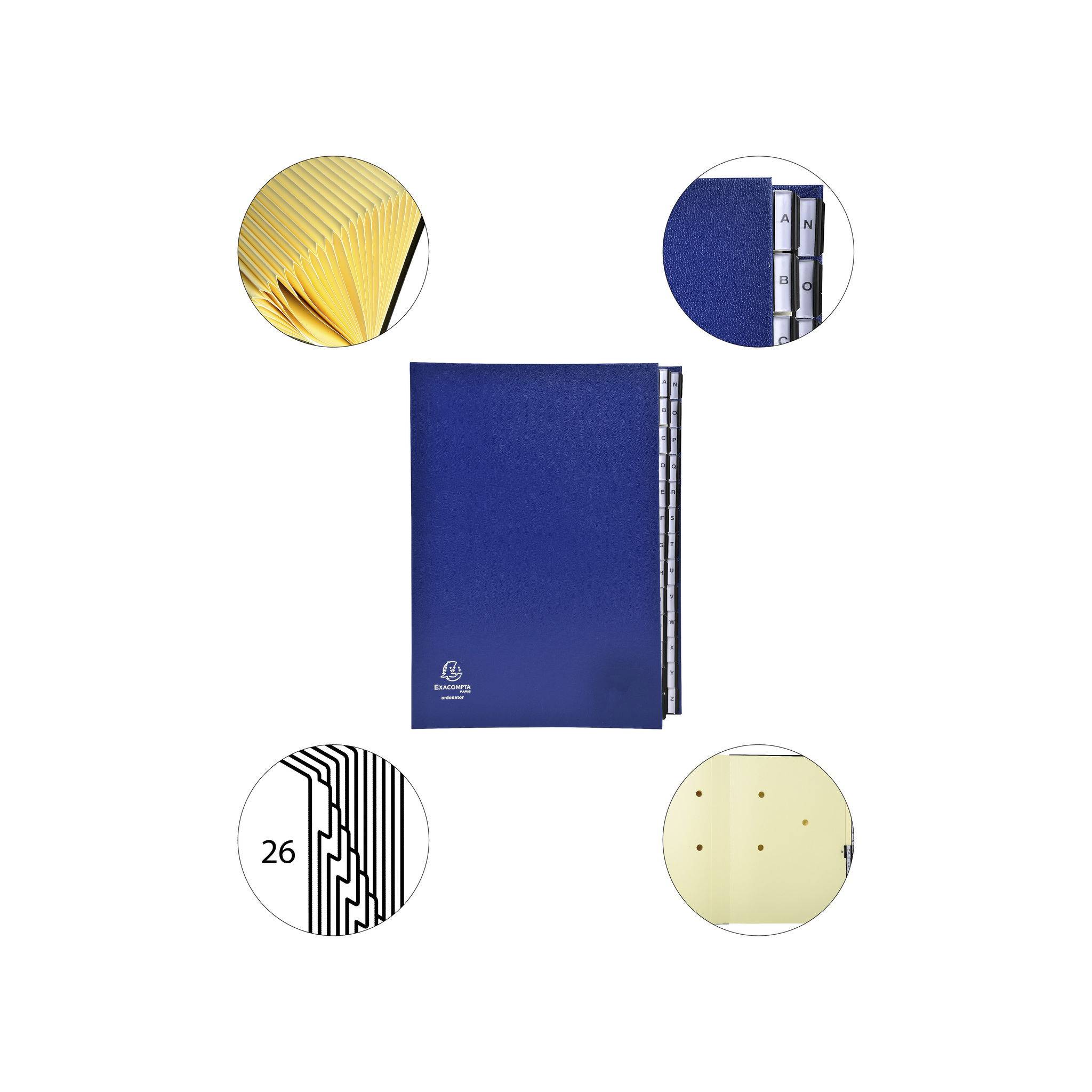 Exacompta Ordnungsmappe Deckel dehnbar 26 Fächer A-Z A4 Blau 621229E