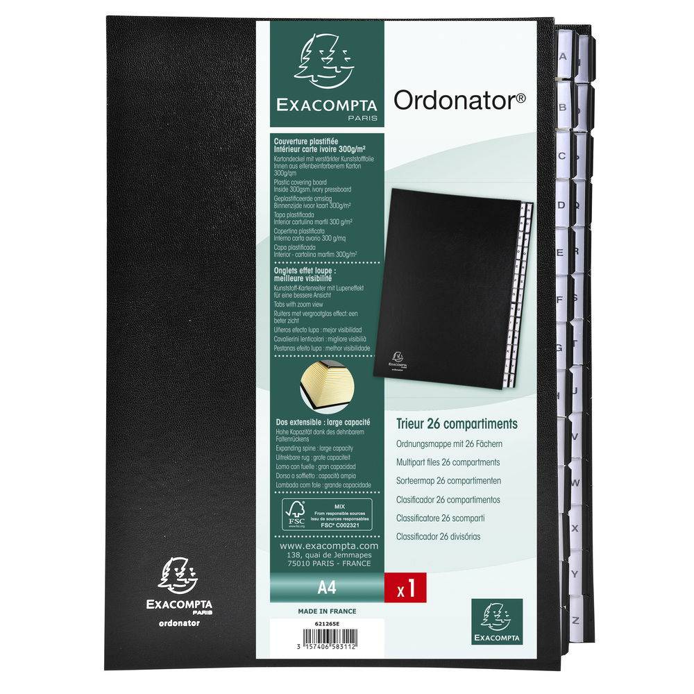Exacompta Ordnungsmappe Deckel dehnbar 26 Fächer A-Z A4 Schwarz 621265E