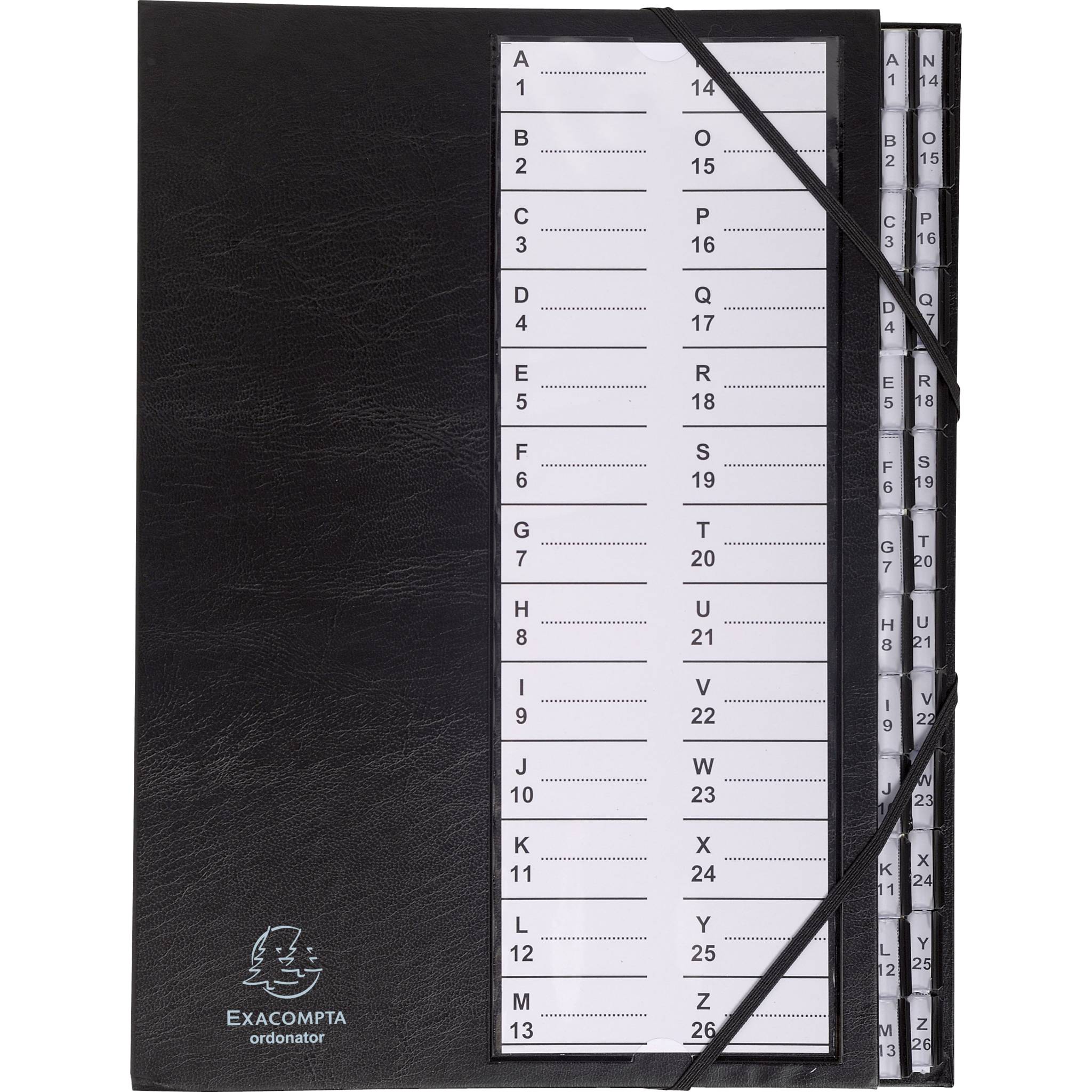 Exacompta Ordnungsmappe Deckel Gummizug dehnbar 26 Fächer A-Z A4 Schwarz 621765E