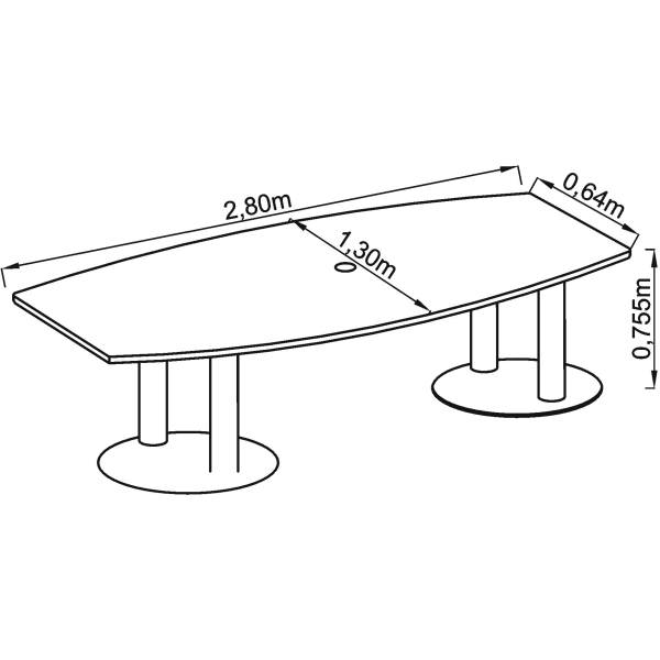 Konferenztisch mit Säulenfüßen 280x130/78cm Ahorn