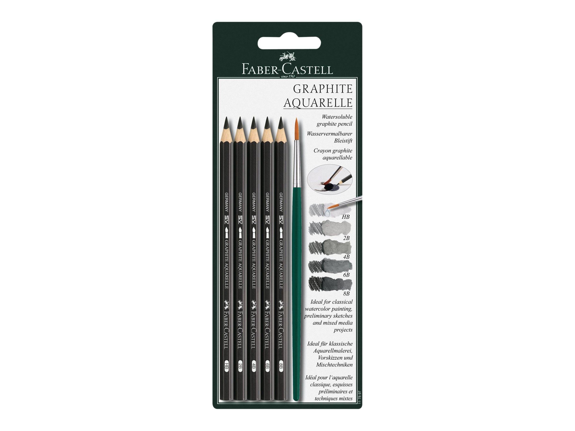 Faber-Castell GRAPHITE AQUARELLE - Bleistift - Grafit - 2B, 4B, 6B, 8B, HB - 3.3 mm (Packung mit 5)