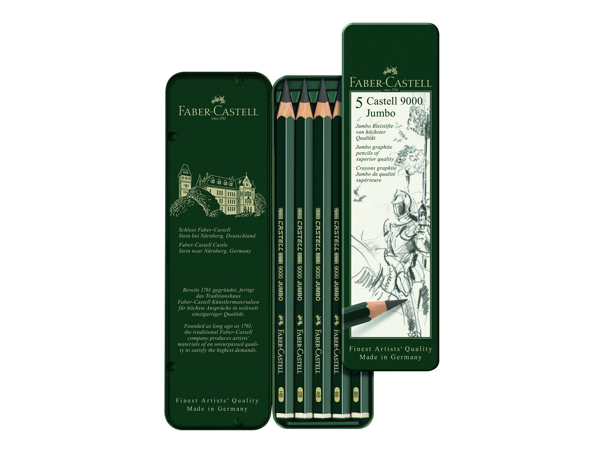 Faber-Castell Jumbo Castell 9000 - Bleistift - Grafit - 2B, 4B, 6B, 8B, HB - 5.3 mm (Packung mit 5)