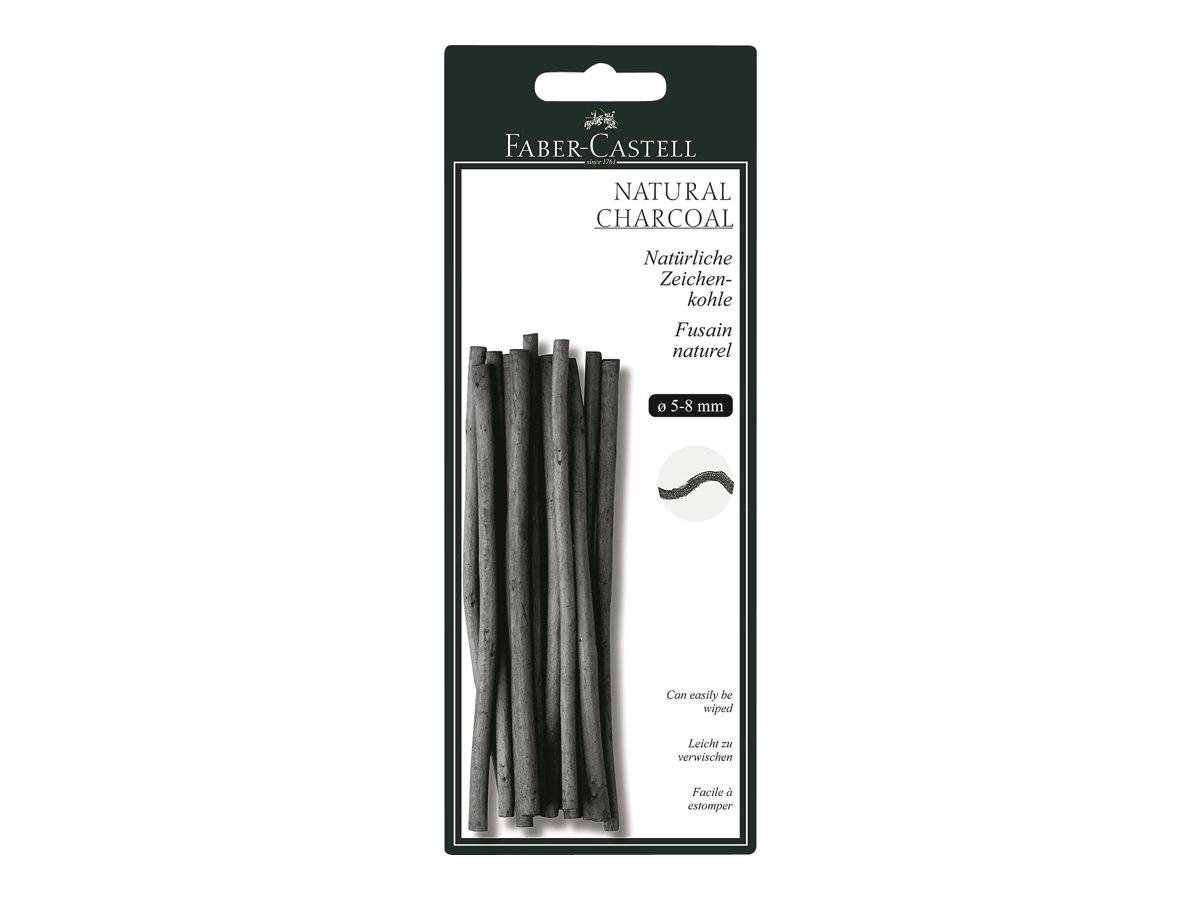 FABER-CASTELL PITT NATURAL CHARCOAL - Farbstift - Holzkohle - nicht dauerhaft - Deep Black - 5-8 mm (Packung mit 12)