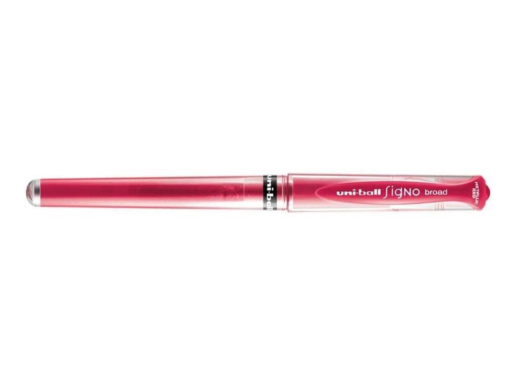Rosa Uni-ball Signo breiter Gelstift auf weißem Hintergrund