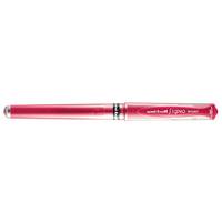 Rosa Stift mit transparenter Kappe und silbernem Band, horizontal auf weißem Hintergrund dargestellt.