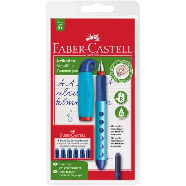 Schreiblernfüller für Rechtshänder Feder A inkl. Patronen auf Blisterkarte blau-brombeer