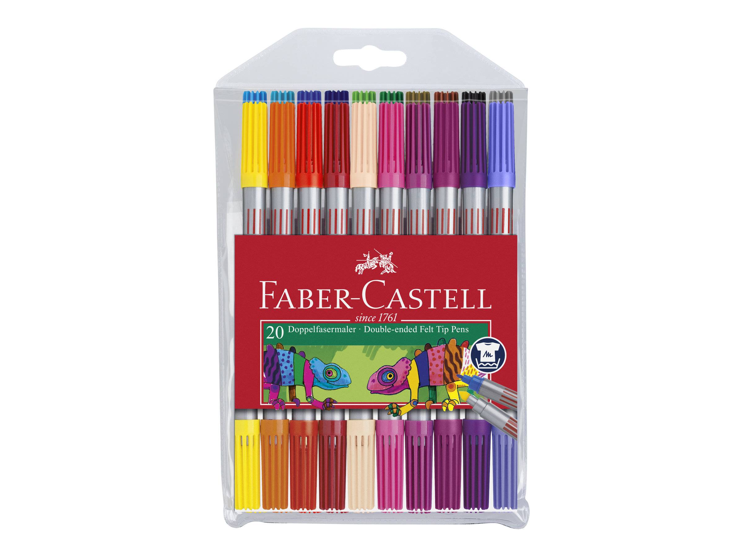 Faber-Castell - Duo-Fasermaler - permanent - leuchtende Farben - wasserbasierte Tinte - fein (Packung mit 20)
