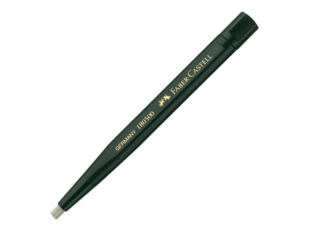 Dunkelgrüner Faber-Castell Druckbleistift mit goldener Beschriftung, dargestellt auf weißem Hintergrund.