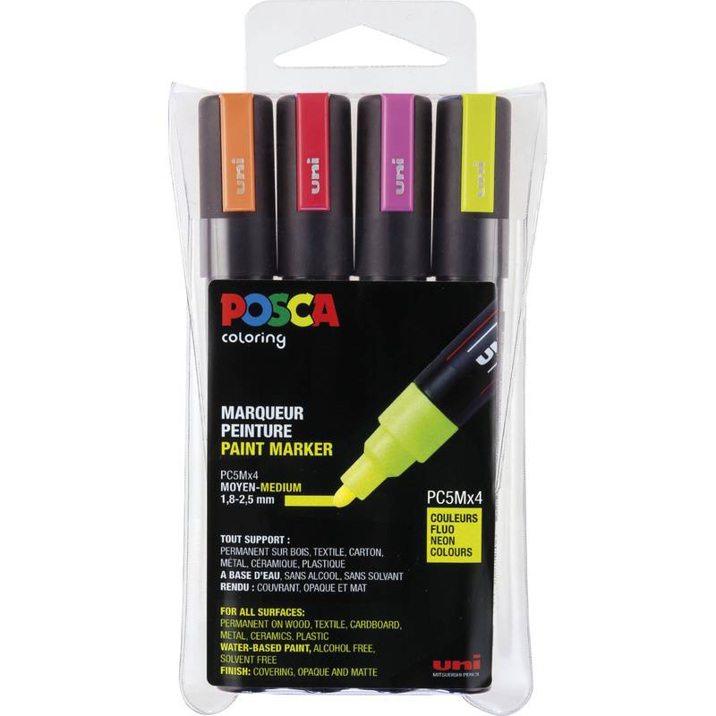 POSCA Pigmentmarker PC-5M, 4er Etui, neonfarben
