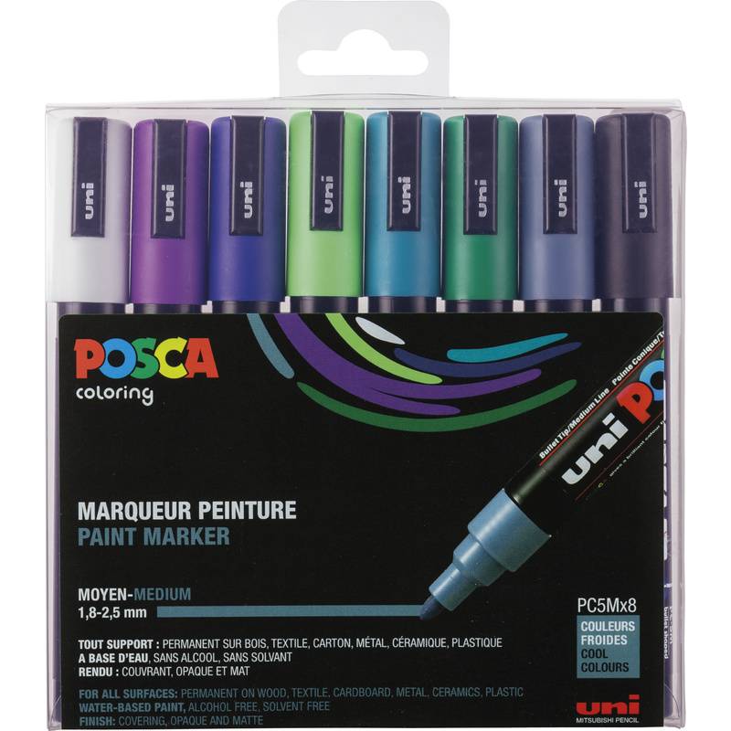 POSCA Pigmentmarker PC5M, 8er Box, kalte Farben