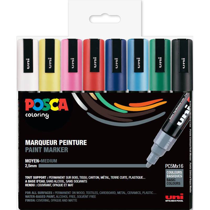 Verpackung für POSCA-Farb-Marker, mit 8 mittleren 2,5-mm-Markern in assorted Farben und „Paint Marker