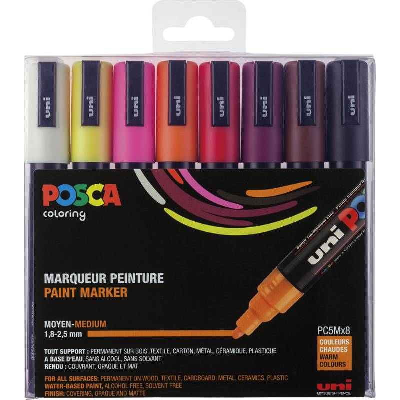 POSCA Pigmentmarker PC5M, 8er Box, warme Farben