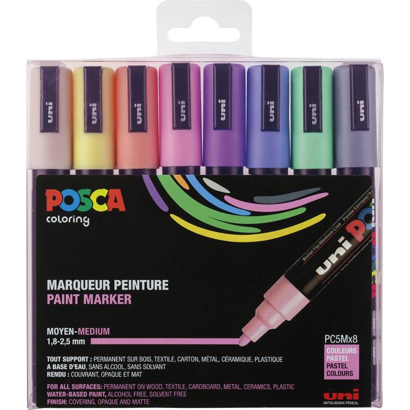 POSCA Pigmentmarker PC5M, 8er Box, pastellfarben