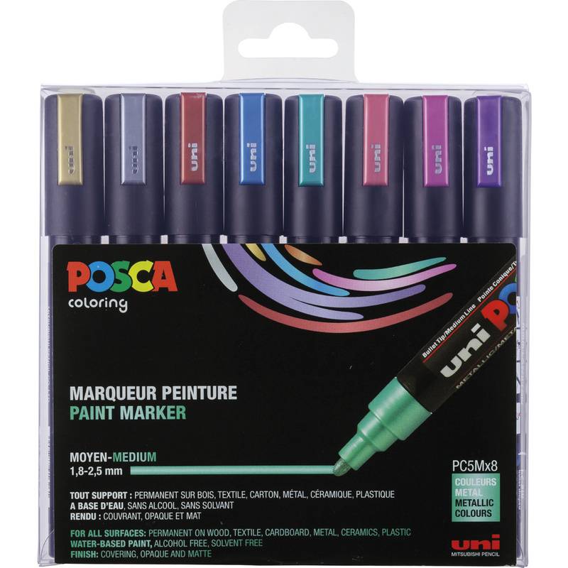POSCA Pigmentmarker PC5M, 8er Box, farbig sortiert