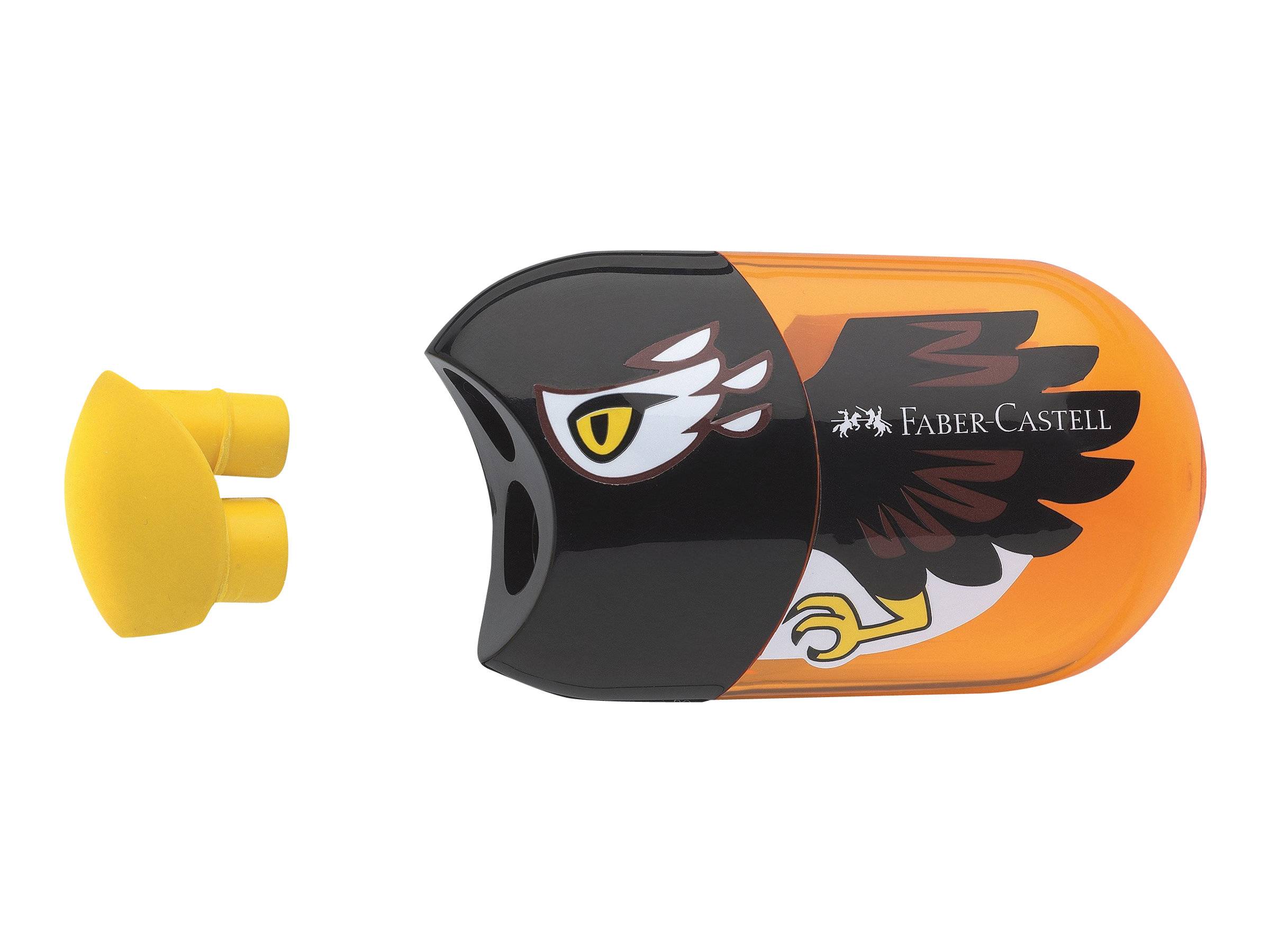 Gelber Doppelloch-Bleistiftspitzer mit Adlerdesign und „Faber-Castell