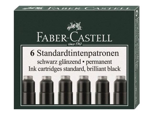 FABER-CASTELL Tintenpatrone - permanent - Brilliant Black (Packung mit 6)