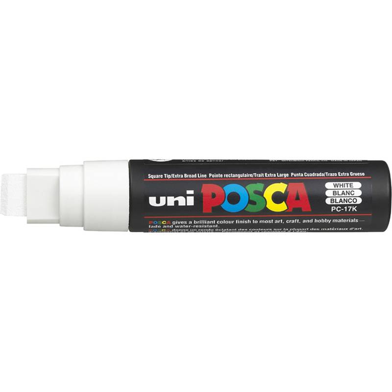 Weißer Uni POSCA Lackmarker mit breiter Meißelspitze, beschriftet mit „PC-17K
