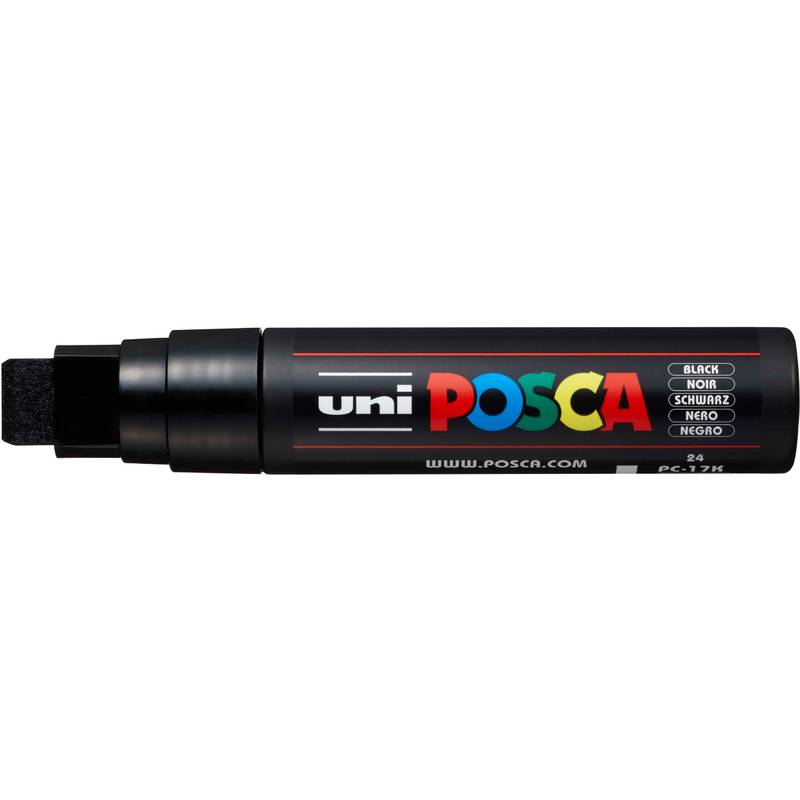 Schwarzer Uni POSCA-Marker mit Keilspitze, beschriftet mit 