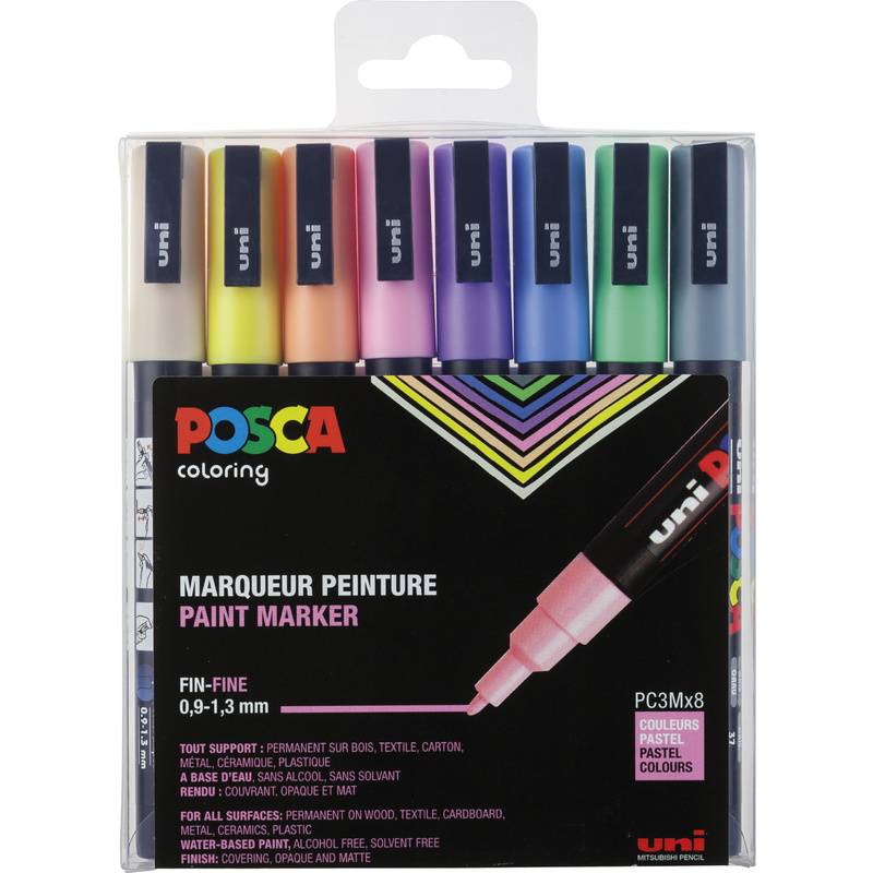 POSCA Pigmentmarker PC3M, 8er Box, Pastell