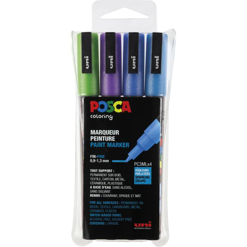 POSCA Pigmentmarker PC-3ML Glitter, 4er Box