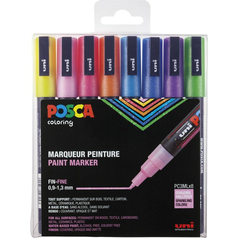 POSCA Pigmentmarker PC3ML Glitter, 8er Box