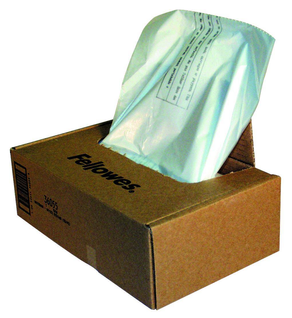 Brown Fellowes-Schachtel mit einem versiegelten Umschlag oder einer Dokumententasche, teilweise eingefügt mit dem Paket, das oben aus der Box herausragt.