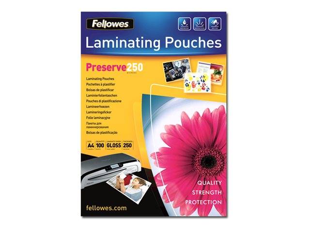 Fellowes Laminating Pouches Preserve 250 Micron - 250 Mikrometer - 100er-Pack - glänzend - durchsichtig - A4 (210 x 297
