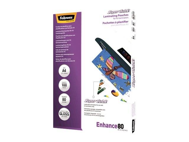 Fellowes Laminating Pouches SuperQuick Enhance 80 micron - 80 Mikron - 100er-Pack - glänzend - durchsichtig - A4 (210 x