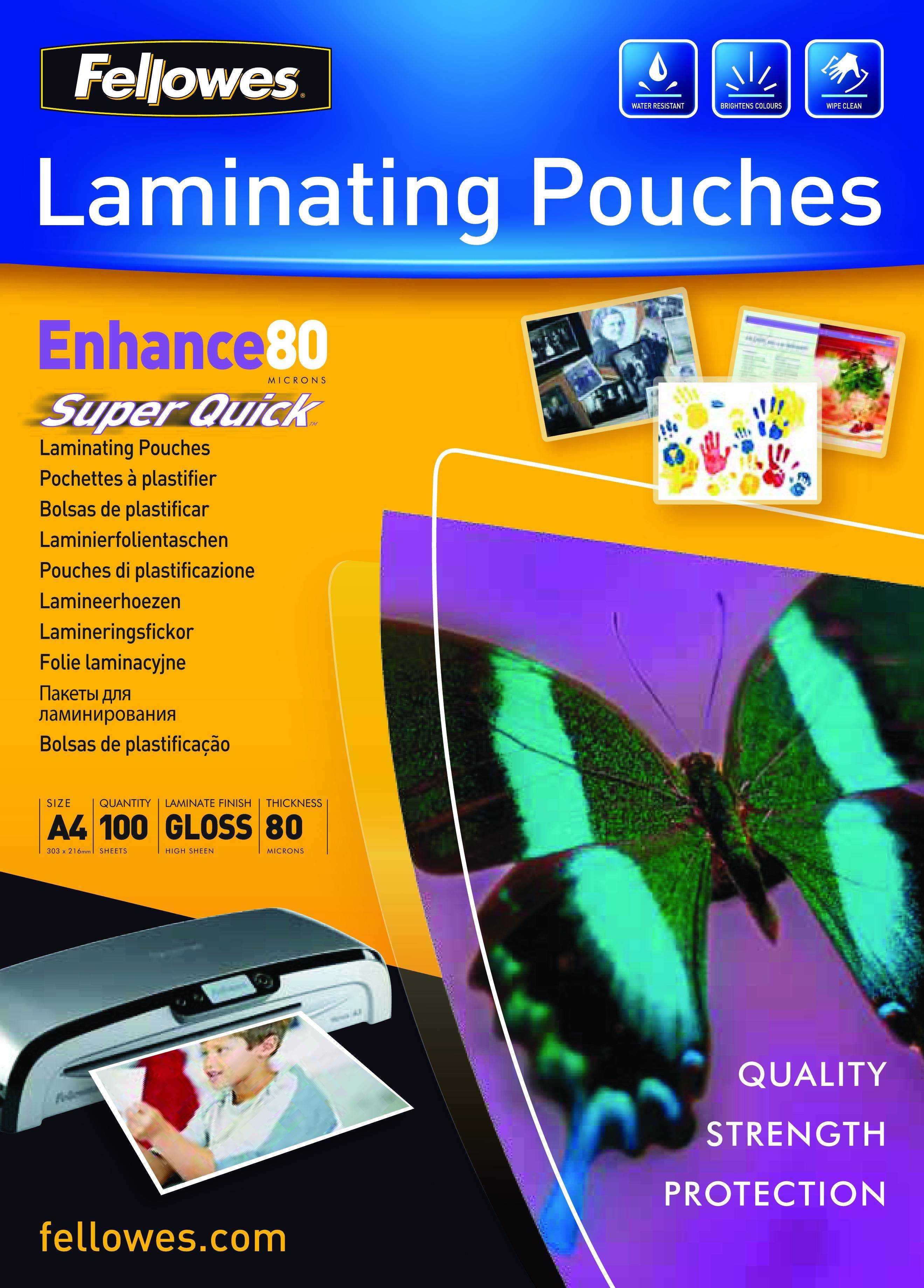 Fellowes Laminating Pouches SuperQuick Enhance 80 micron - 80 Mikron - 100er-Pack - glänzend - durchsichtig - A4 (210 x