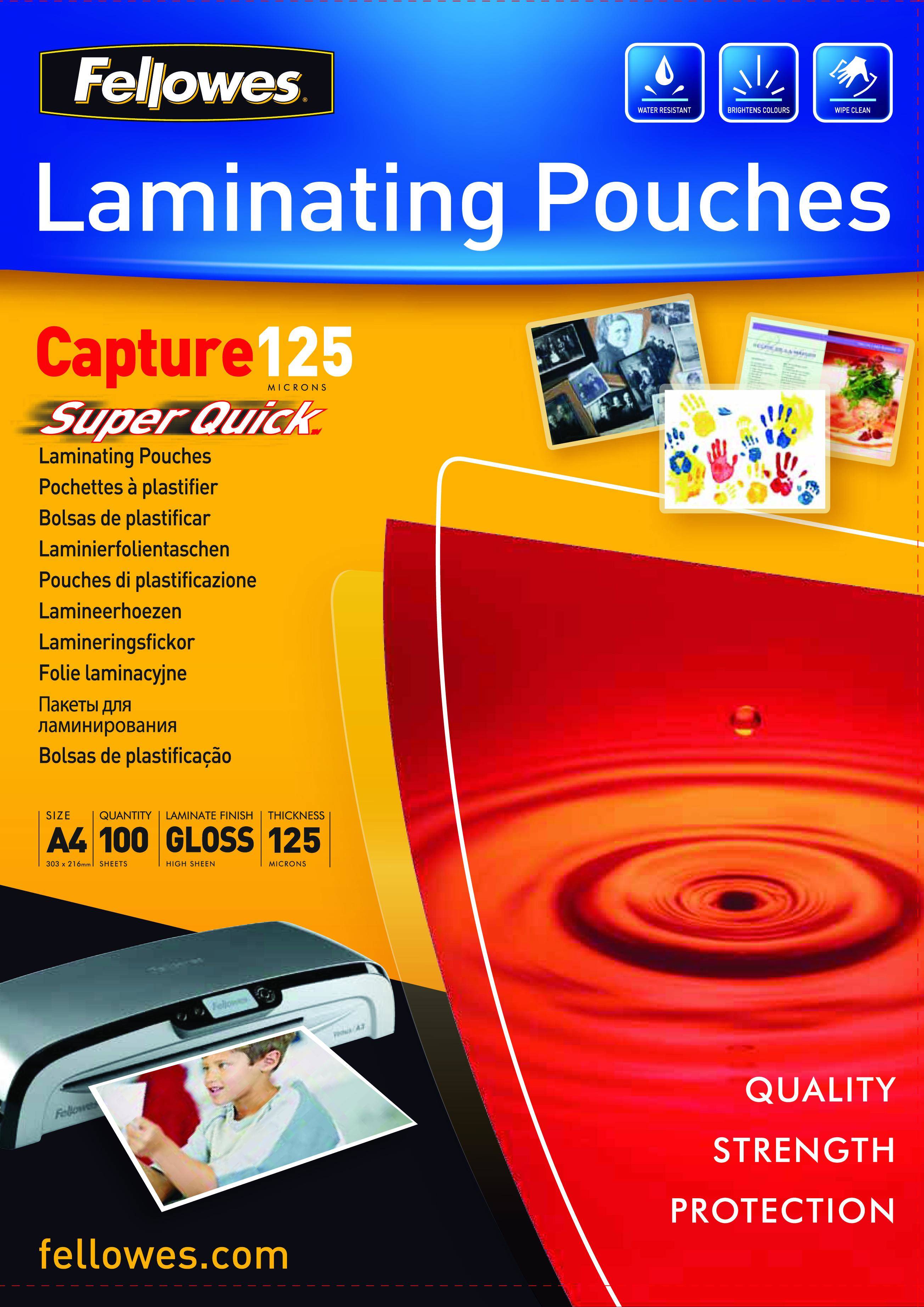 Fellowes Laminating Pouches SuperQuick Capture 125 micron - 125 Mikron - 100er-Pack - glänzend - durchsichtig - A4 (210
