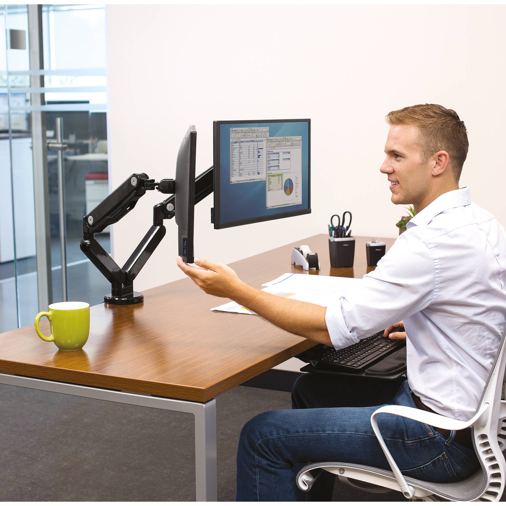 Fellowes Platinum Series Dual Monitor Arm - Befestigungskit für 2 Monitore (einstellbarer Arm)