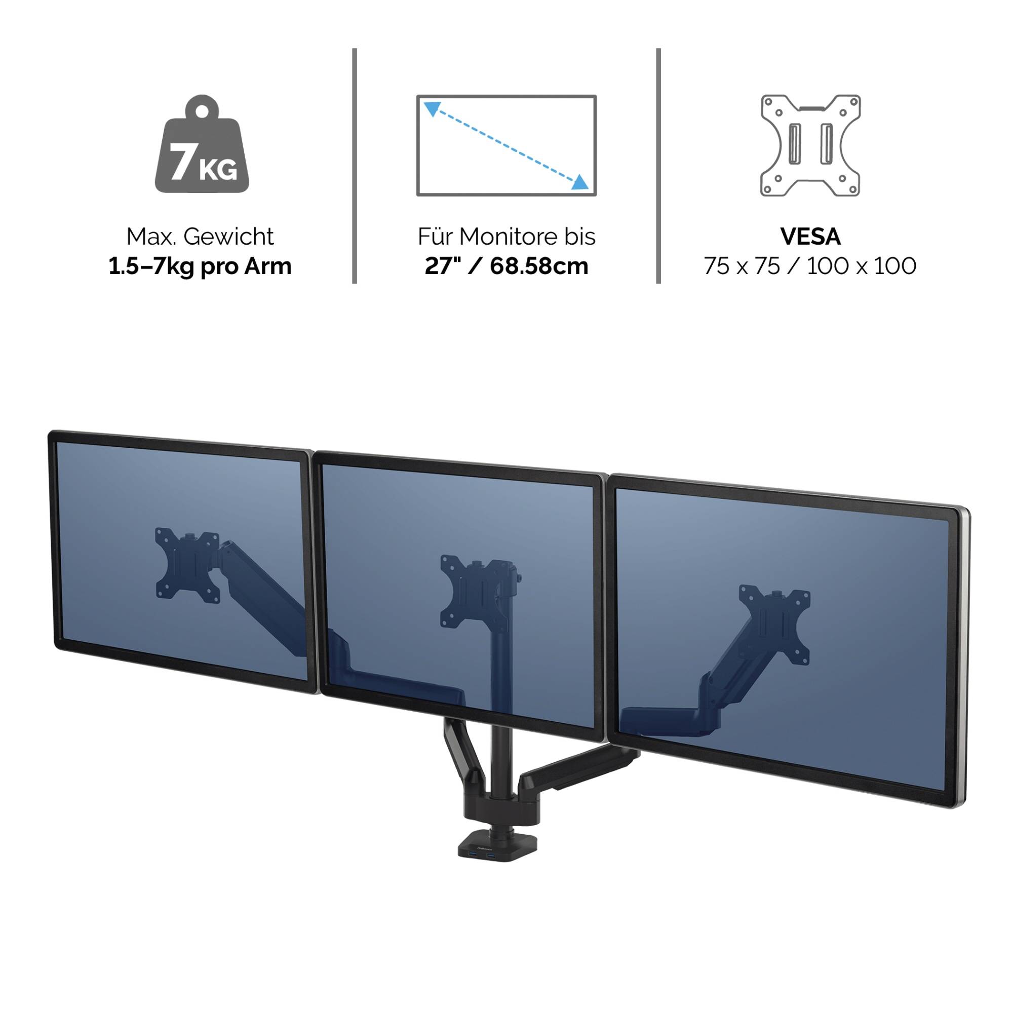 Fellowes Platinum Series Triple Arm - Befestigungskit für 3 Monitore (einstellbarer Arm)
