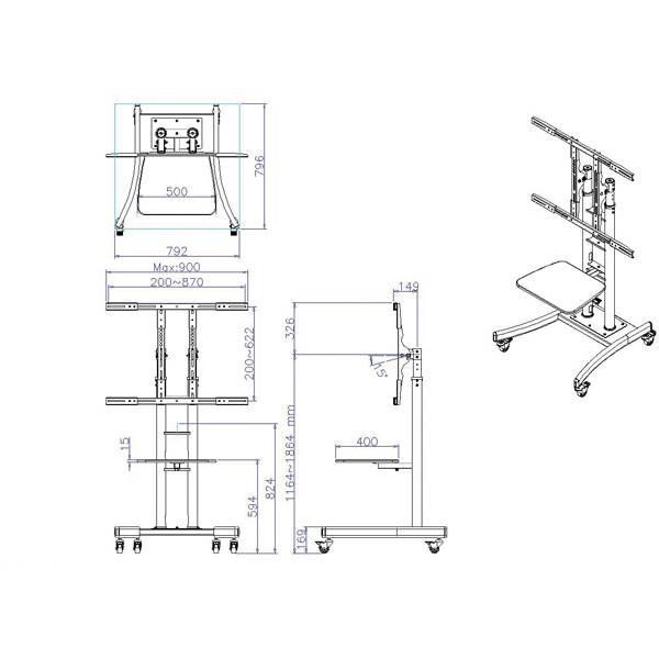 VALUE - Wagen - für Flachbildschirm / DVD-Player - Schwarz - Bildschirmgröße: 82-254 cm (32""-100"")