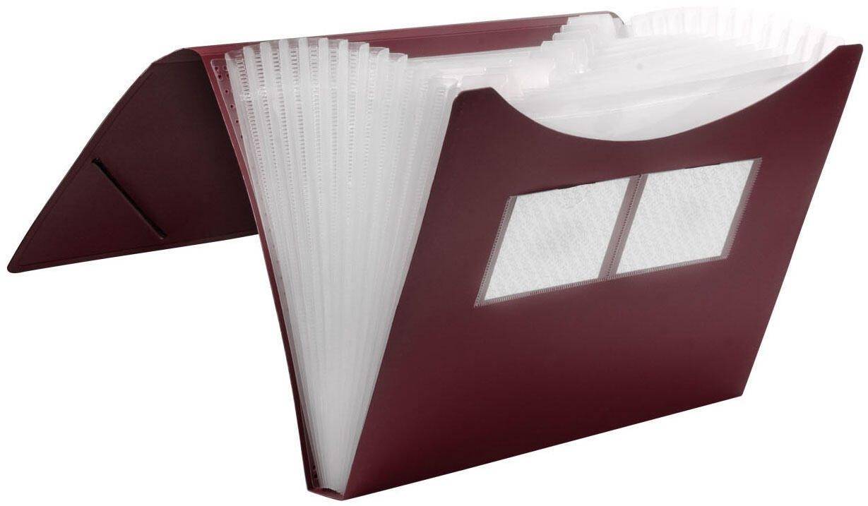 Fächer Gummizugmappe A4 PP 12 Fächer Gummizug vollfarbig rot