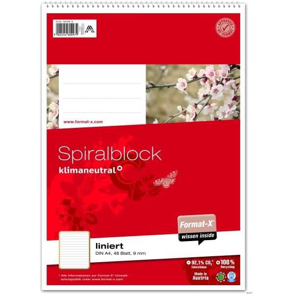 Spiralblock A4 70g 9mm 48 Blatt 9mm liniert
