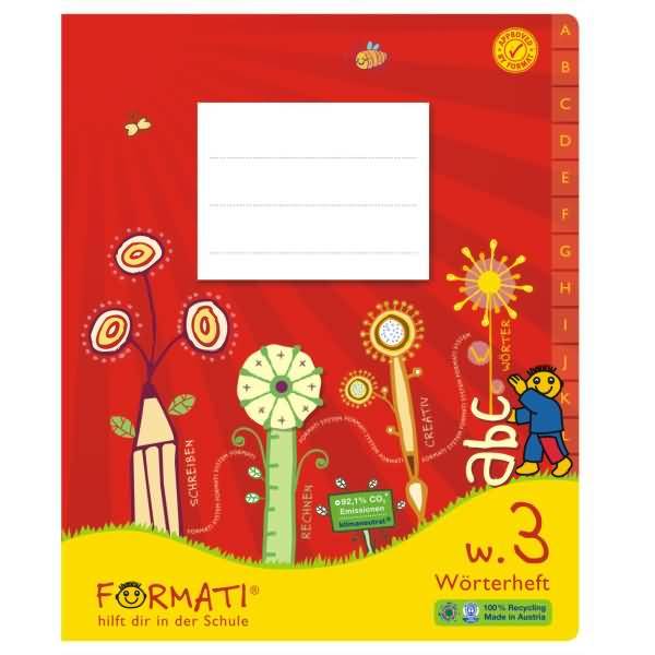 Wörterheft Quart Lineatur W.3 6/6/6mm liniert/Register 20 Blatt