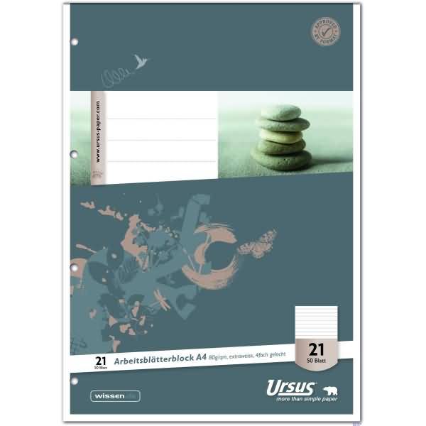 Arbeitsblock A4 80g/qm 4-fach gelocht 50 Blatt liniert